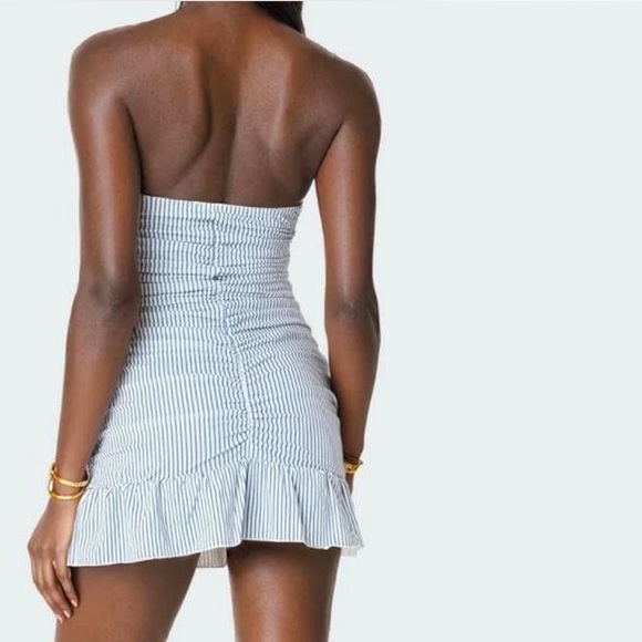Edikted Blue and White Mini Dress Size L (runs small) - Picture 2 of 4